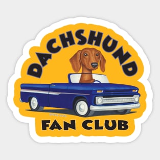 Funny cute Dachshund Doxie dog in fun riding classic vintage truck Sticker